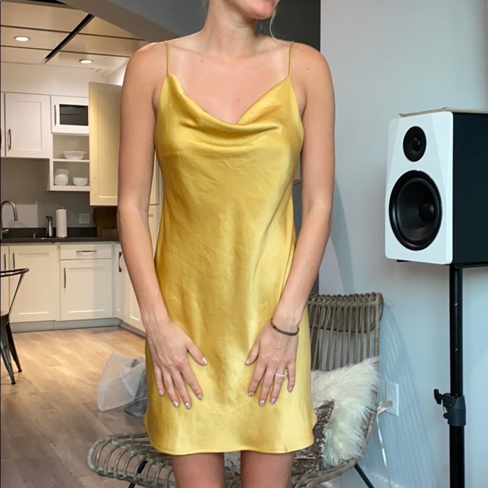 Planet Blue Satin Slip Mini Dress in Yellow